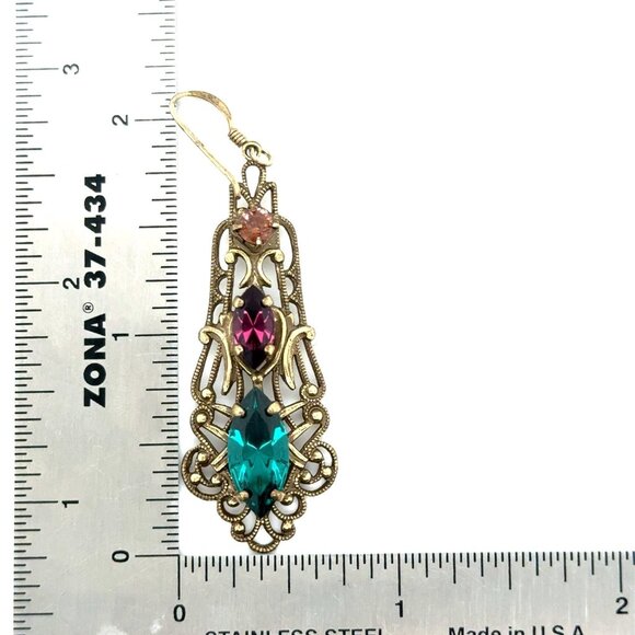 Brass Colored 925 Stamp 3 Stones Earrings - Picture 5 of 6